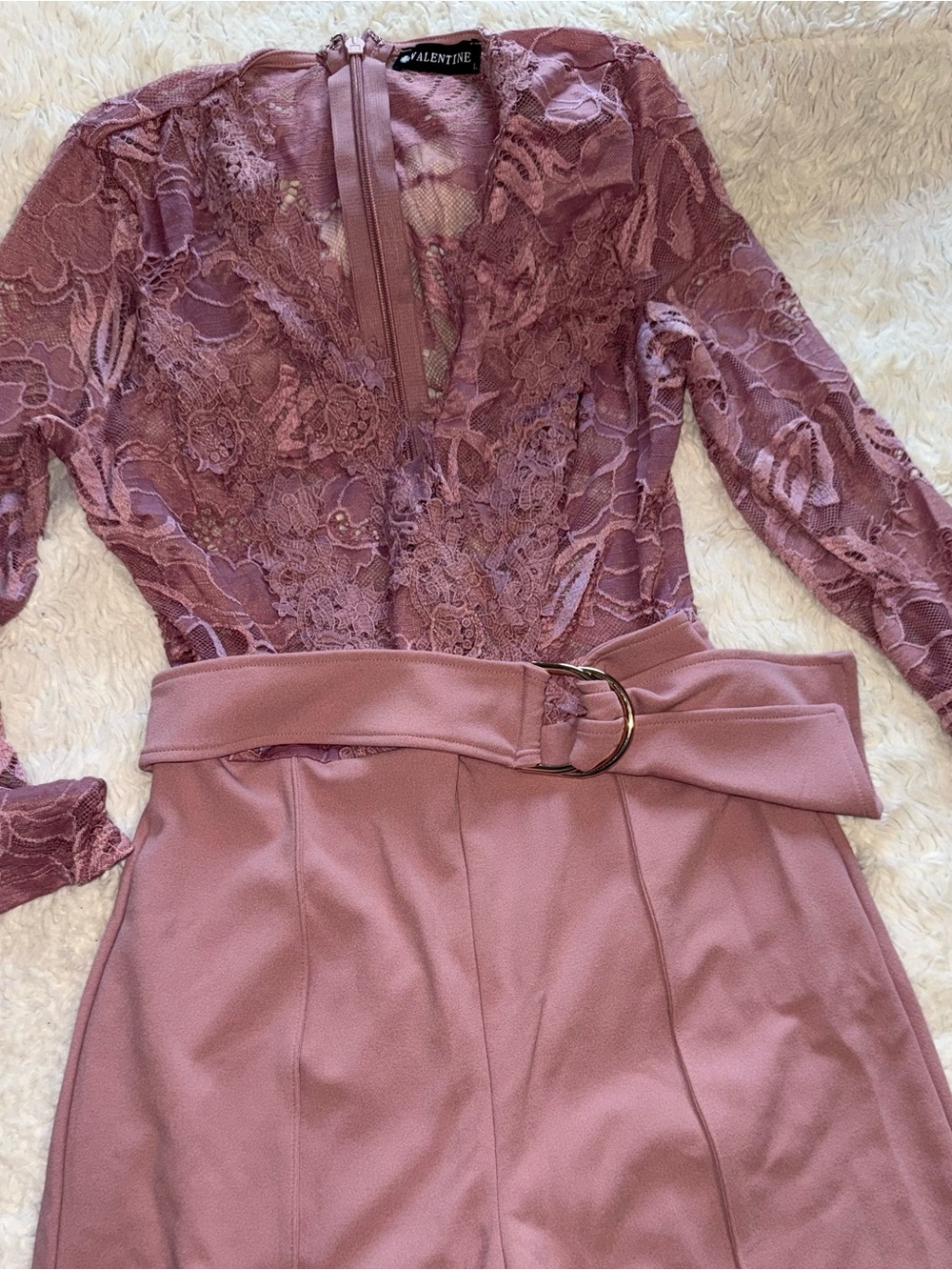 Valentine Lace Bodice Belted Midi Dress in Dusty Rose
